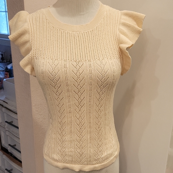And Now This Tops - And Now This Cream Knit Ruffle Sleeve Top